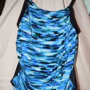 One Piece Halter Neck/Tank Swimsuit, waterfall colors, size 18